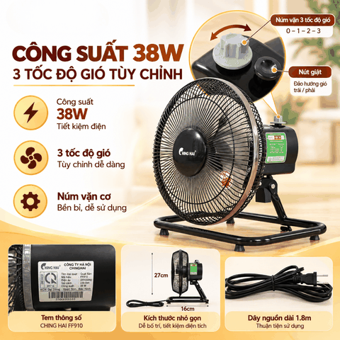 Quạt Sàn Mini CHING HAI FF910 38W – Cánh Nhôm 23cm