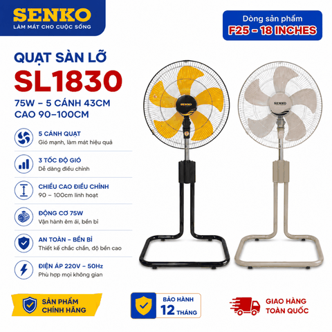 Quạt Sàn Lỡ Senko SL1830 75W – 5 Cánh 43cm, Cao 90–100cm