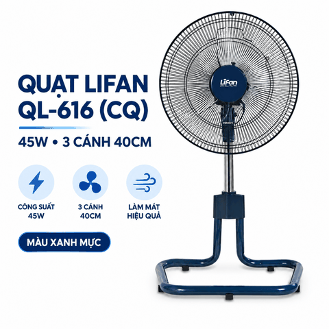 Quạt Sàn Lửng LIFAN QL-616 (CQ) 45W – 3 Cánh 40cm, Xanh Mực