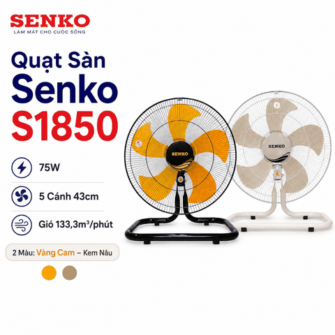 Quạt Sàn Senko S1850 75W – 5 Cánh 43cm, Gió Mạnh 133,3m³/Phút