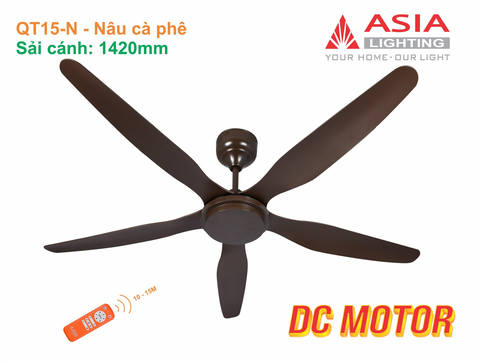 Quạt Trần Asia Lighting QT15-N – Nâu cà phê – 5 Cánh ABS, Động Cơ DC