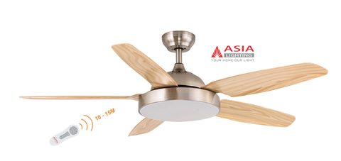 Quạt Trần DC QT04-G-01 – 5 Cánh Gỗ Phong Cách, Siêu Êm, Đèn LED