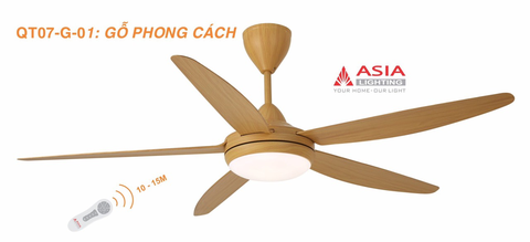 Quạt Trần QT07-G-01 – Gỗ phong cách – 5 Cánh ABS, Động Cơ AC