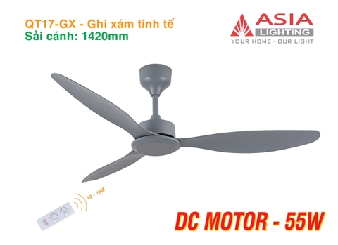 Quạt Trần QT17-GX – Ghi xám tinh tế – 3 Cánh ABS, Động Cơ DC