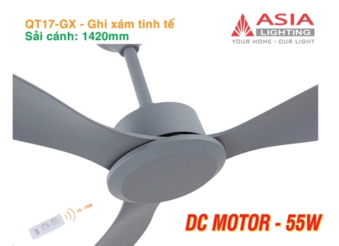 Quạt Trần QT17-GX – Ghi xám tinh tế – 3 Cánh ABS, Động Cơ DC