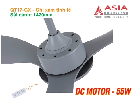 Quạt Trần QT17-GX – Ghi xám tinh tế – 3 Cánh ABS, Động Cơ DC