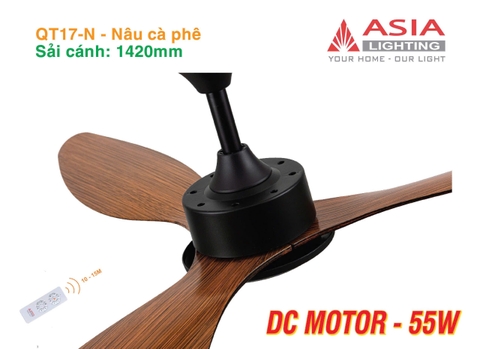 Quạt Trần QT17-N- Nâu cà phê – 3 Cánh ABS, Động Cơ DC