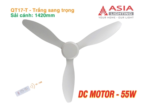 Quạt Trần QT17-T Trắng Sang Trọng – 3 Cánh ABS, Động Cơ DC