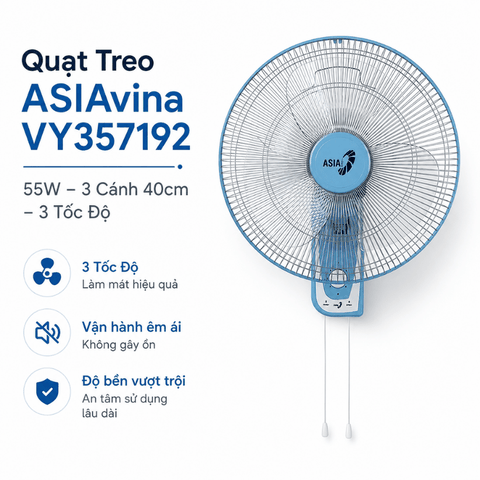 Quạt Treo ASIAvina VY357192 55W – Cánh 40cm, Màu Thiên Thanh