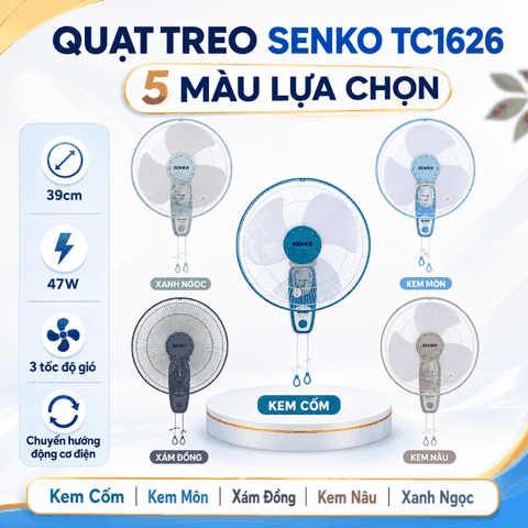 Quạt Treo Senko TC1626 39cm 47W – 3 Tốc Độ, Chuyển Hướng Điện