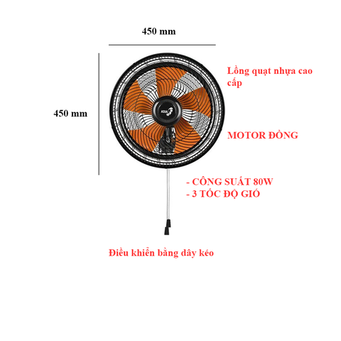 Quạt treo ASIAvina Turbo X VY627890 – 80W màu đen cánh cam