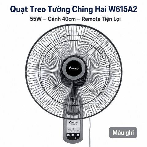 Quạt treo tường Ching Hai W615A2 (có điều khiển) – Cánh 40cm, 55W, treo gọn mát mạnh