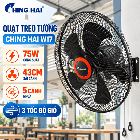 Quạt Treo Tường CHING HAI W17 75W – 5 Cánh 43cm, 3 Tốc Độ Gió