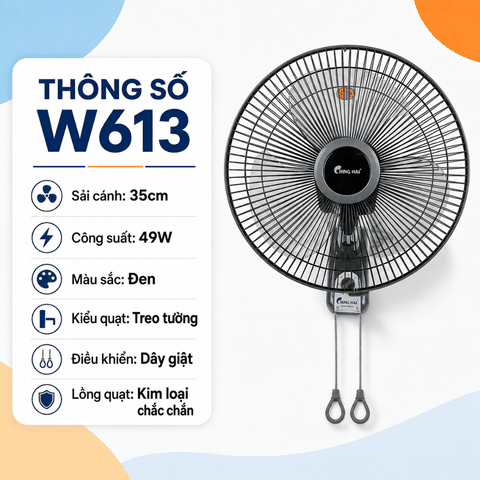 Quạt treo tường ChingHai W613 35cm 49W dây giật tiện lợi