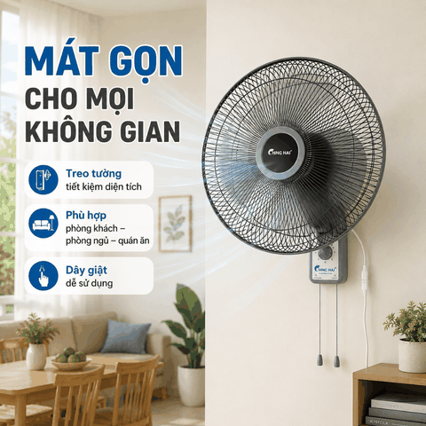 Quạt treo tường ChingHai W613 35cm 49W dây giật tiện lợi