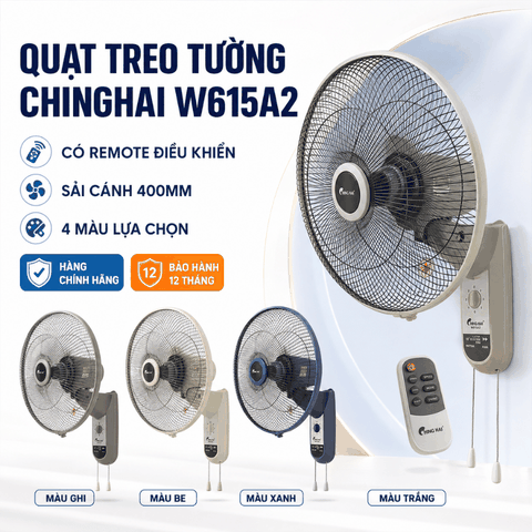 Quạt treo tường Ching Hai W615A2 (có điều khiển) – Cánh 40cm, 55W, treo gọn mát mạnh