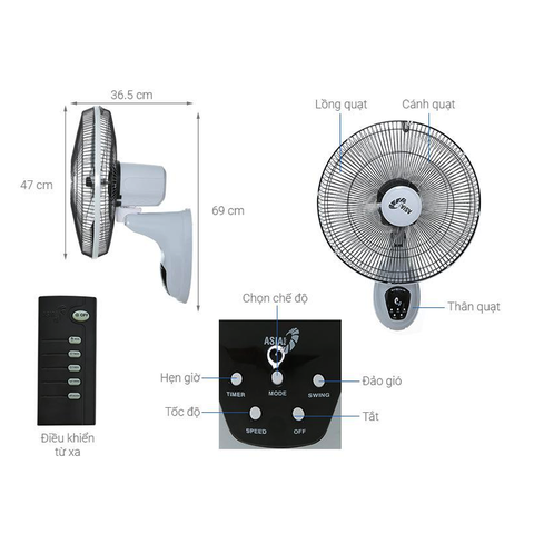 Quạt treo Remote ASIAvina - VY377092 - Xám