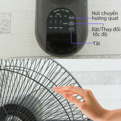 Quạt treo tường LIFAN TE-1689 – 40cm 50W, Remote, hẹn giờ 7h, 2 chuyển hướng điện (đảo số 8)