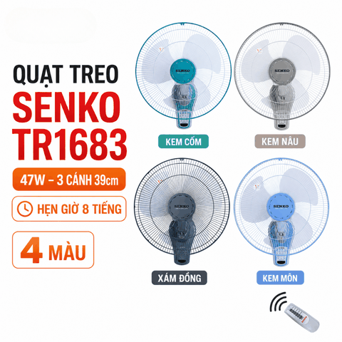 Quạt Treo Tường Senko TR1683 47W – Remote, Hẹn Giờ 8 Tiếng