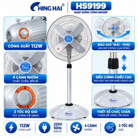 Quạt Đứng Công Nghiệp CHING HAI HS9199 112W – 4 Cánh Nhôm 45cm