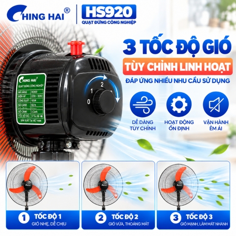 Quạt Đứng Công Nghiệp CHING HAI HS920 105W – 3 Cánh 50cm