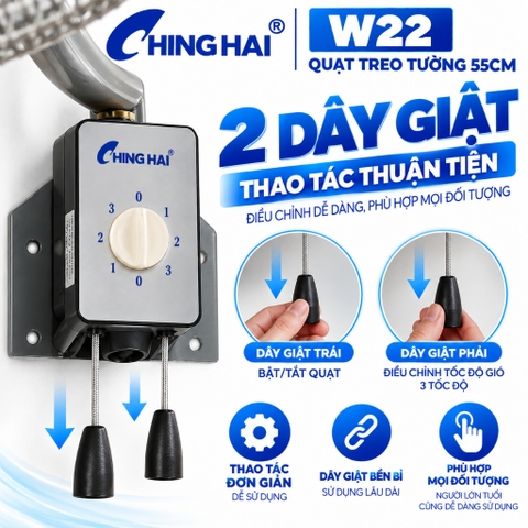 Quạt Treo Tường Công Nghiệp CHING HAI W22 155W – 5 Cánh Nhôm 55cm