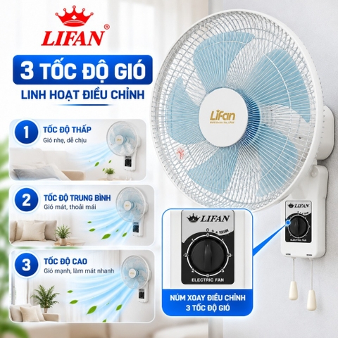 Quạt Treo Tường LIFAN T-N2 45W – Cánh 40cm, Gió Mạnh