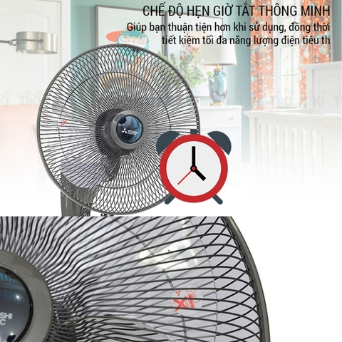 Quạt Treo Tường Mitsubishi W16-RA 40cm – Remote, Hẹn Giờ, Chạy Êm Bền