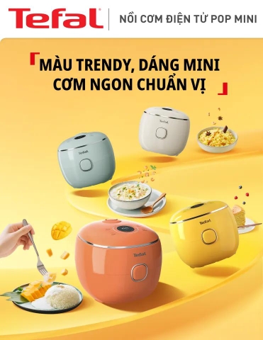 Nồi cơm điện tử Mini Tefal POP RK5352Y0 màu vàng (0.7L) – Nhỏ gọn, nấu đa món