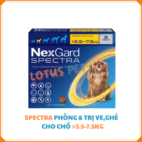 NexGard Spectra - Thuốc phòng trị ve, xổ giun cho chó >3.5-7.5KG