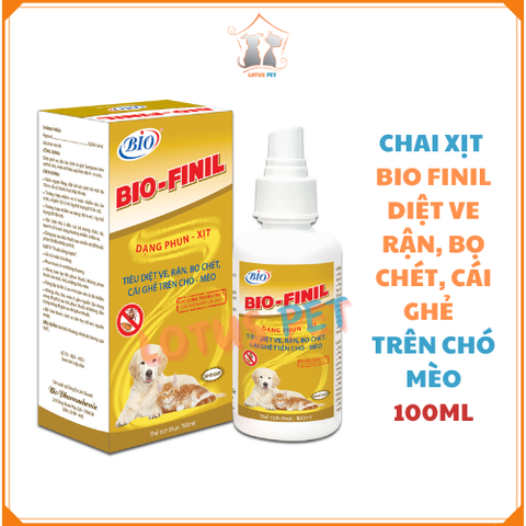 Bio Finil - Chai xịt trị ve rận, bọ chét, ghẻ cho chó mèo - 100ml