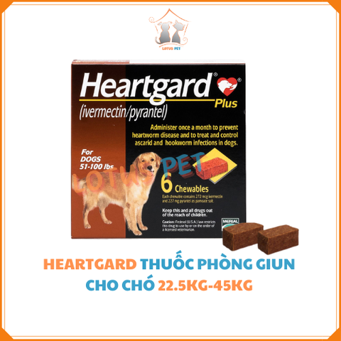 HeartGard - Thuốc xổ giun, phòng giun kim, giun đũa, giun móc cho chó 22.5-45KG