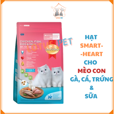 Thức ăn hạt SmartHeart dành cho mèo con vị gà, cá, trứng và sữa