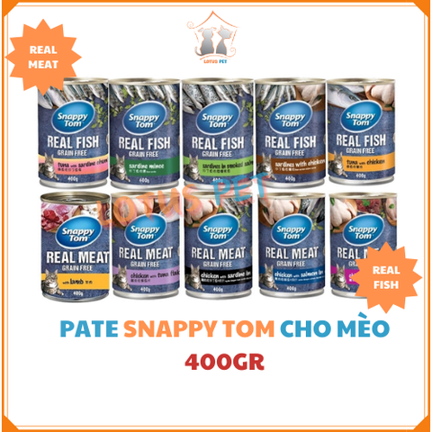 Pate Snappy Tom Real Fish/Meat cho mèo - lon 400gr