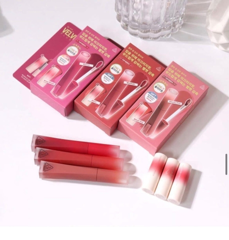 Set Son 3CE Velvet Lip Tint Plush tặng 1 thỏi mini dòng Cashmere Hug