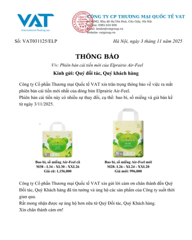 THÔNG BÁO THAY ĐỔI BAO BÌ, SỐ MIẾNG VÀ GIÁ BÁN MỚI