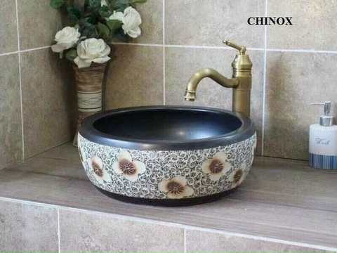Chậu lavabo gốm hoa trắng CHINOX CN1053