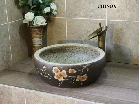 Chậu lavabo gốm mai vàng sắc xuân CHINOX CN1062