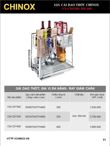 Giá dao thớt gia vị 40cm CHINOX CN-CDT400