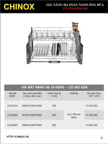 Giá nâng hạ Ovan có ống đũa 90cm màu nano CHINOX CN-D900