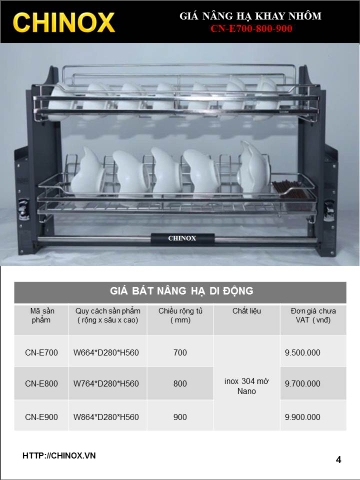 Giá nâng hạ khay nhôm 90cm màu nano CHINOX CN-E900