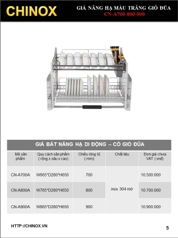 Giá nâng hạ di động 80cm có giỏ đũa màu trắng CHINOX CN-A800