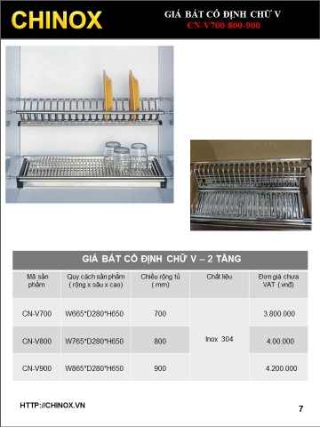 Giá bát chữ V - 2 tầng  90cm CHINOX CN-V900