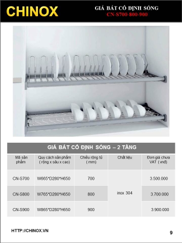 Giá bát cố định ovan sóng 2 tầng kích thước 80 cm CHINOX CN-S800