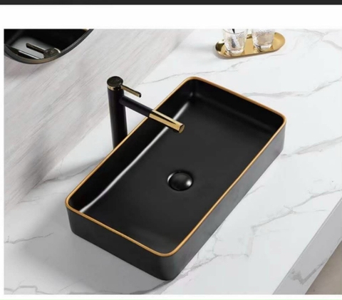 Chậu lavabo đen viền vàng CHINOX CN1014- SERI 3 - hình chữ nhật