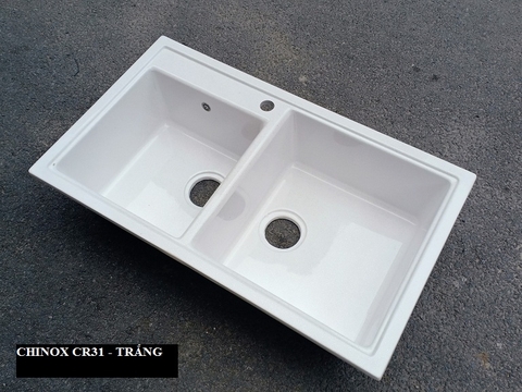 Chậu rửa bát bằng đá Grantie 2 hộc lệch CHINOX CR31 - Trắng