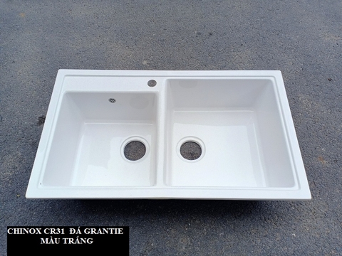 Chậu rửa bát bằng đá Grantie 2 hộc lệch CHINOX CR31 - Trắng