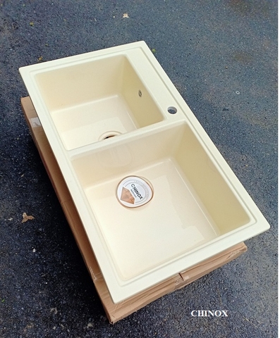 Chậu rửa bát bằng đá Grantie 2 hộc lệch CHINOX CR31 - Vàng chanh