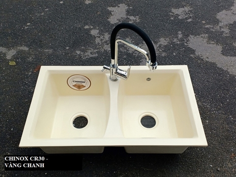 Chậu rửa bát bằng đá Grantie 2 hộc cân CHINOX CR30 - Vàng chanh