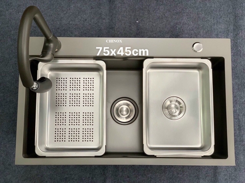 Chậu rửa bát 1 hố cỡ lớn màu cafe bạc xỉu CHINOX CR77 75x45cm